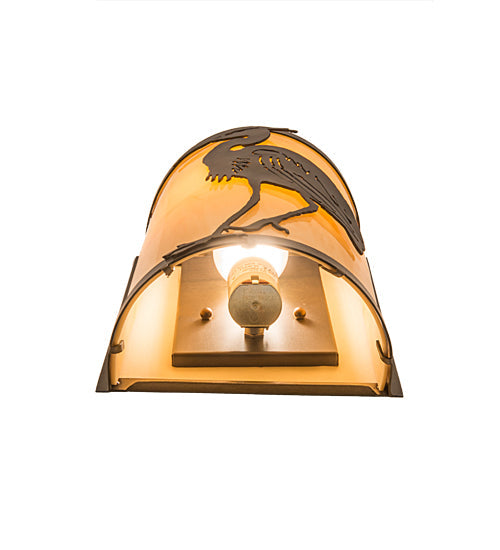 Meyda Lighting Heron 8" Antique Copper Left Wall Sconce With Amber Tawnyrock Idalight Shade Glass