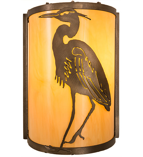Meyda Lighting Heron 8" Antique Copper Left Wall Sconce With Amber Tawnyrock Idalight Shade Glass