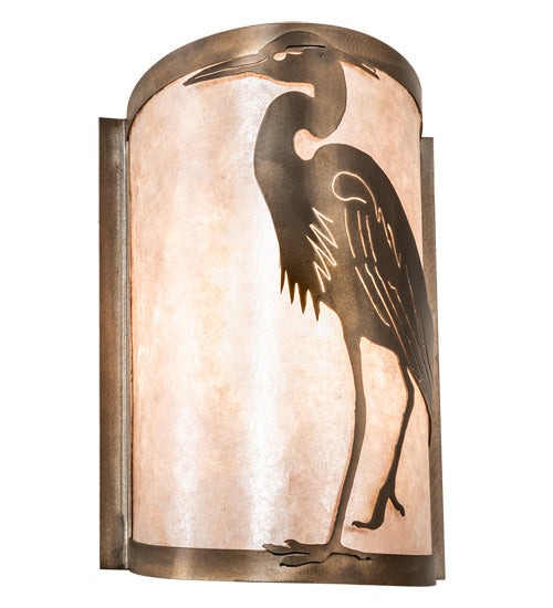 Meyda Lighting Heron 8" Antique Copper Left Wall Sconce With Silver Mica Shade Glass