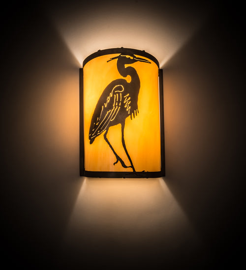 Meyda Lighting Heron 8" Antique Copper Right Wall Sconce With Amber Tawnyrock Idalight Shade Glass