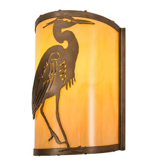 Meyda Lighting Heron 8" Antique Copper Right Wall Sconce With Amber Tawnyrock Idalight Shade Glass