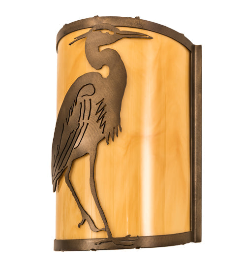Meyda Lighting Heron 8" Antique Copper Right Wall Sconce With Amber Tawnyrock Idalight Shade Glass