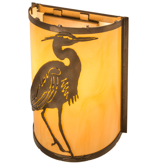 Meyda Lighting Heron 8" Antique Copper Right Wall Sconce With Amber Tawnyrock Idalight Shade Glass