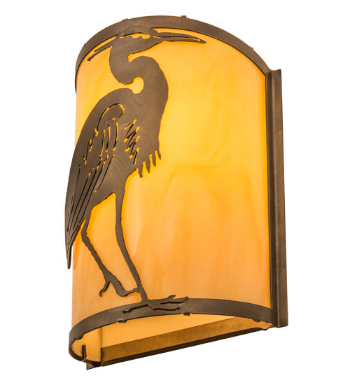 Meyda Lighting Heron 8" Antique Copper Right Wall Sconce With Amber Tawnyrock Idalight Shade Glass