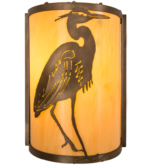 Meyda Lighting Heron 8" Antique Copper Right Wall Sconce With Amber Tawnyrock Idalight Shade Glass
