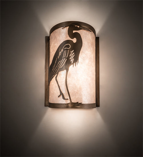 Meyda Lighting Heron 8" Antique Copper Right Wall Sconce With Silver Mica Shade Glass