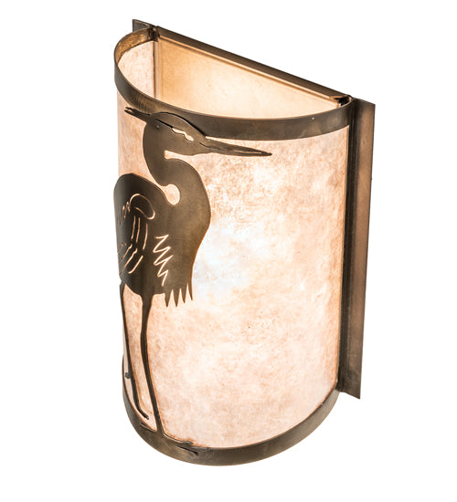 Meyda Lighting Heron 8" Antique Copper Right Wall Sconce With Silver Mica Shade Glass