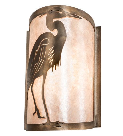 Meyda Lighting Heron 8" Antique Copper Right Wall Sconce With Silver Mica Shade Glass