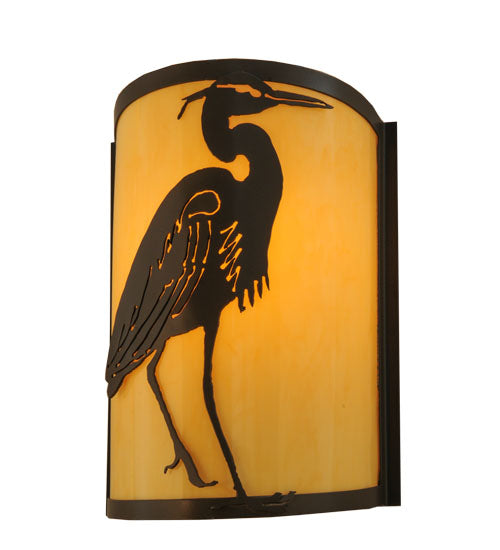 Meyda Lighting Heron 8" Timeless Bronze Right Wall Sconce With Tawnyrock Idalight Shade Glass