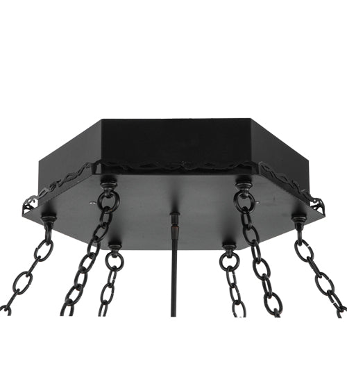 Meyda Lighting Hexagon 48" 6-Light Black Inverted Pendant Light With Beige Shade Glass and HL Logo