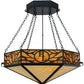 Meyda Lighting Hexagon 48" 6-Light Black Inverted Pendant Light With Beige Shade Glass and HL Logo