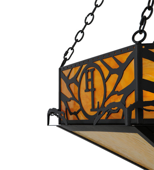 Meyda Lighting Hexagon 48" 6-Light Black Inverted Pendant Light With Beige Shade Glass and HL Logo