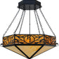 Meyda Lighting Hexagon 48" 6-Light Black Inverted Pendant Light With Beige Shade Glass and HL Logo