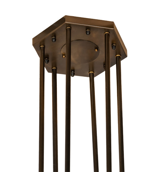 Meyda Lighting Hexagon 51" 6-Light Antique Copper Inverted Pendant Light With Multi-Colored Shade Glass