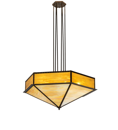 Meyda Lighting Hexagon 51" 6-Light Antique Copper Inverted Pendant Light With Multi-Colored Shade Glass