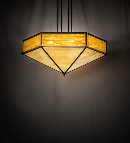 Meyda Lighting Hexagon 51" 6-Light Antique Copper Inverted Pendant Light With Multi-Colored Shade Glass