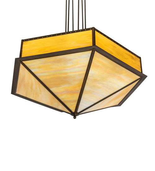 Meyda Lighting Hexagon 51" 6-Light Antique Copper Inverted Pendant Light With Multi-Colored Shade Glass