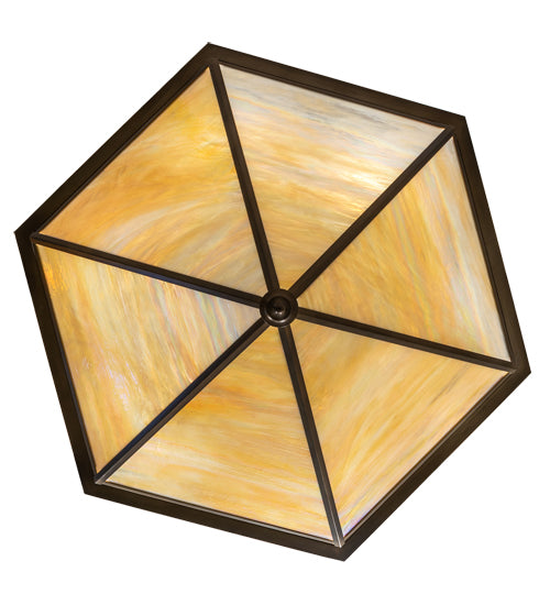Meyda Lighting Hexagon 51" 6-Light Antique Copper Inverted Pendant Light With Multi-Colored Shade Glass