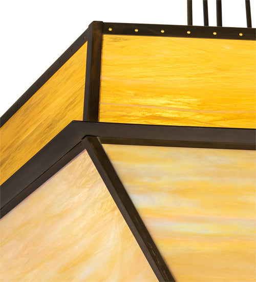 Meyda Lighting Hexagon 51" 6-Light Antique Copper Inverted Pendant Light With Multi-Colored Shade Glass