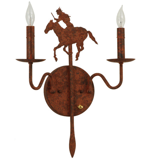 Meyda Lighting High Plains Rider 13" 2-Light Rusty Nail Wall Sconce With Faux Candlelight