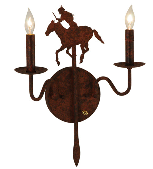 Meyda Lighting High Plains Rider 13" 2-Light Rusty Nail Wall Sconce With Faux Candlelight