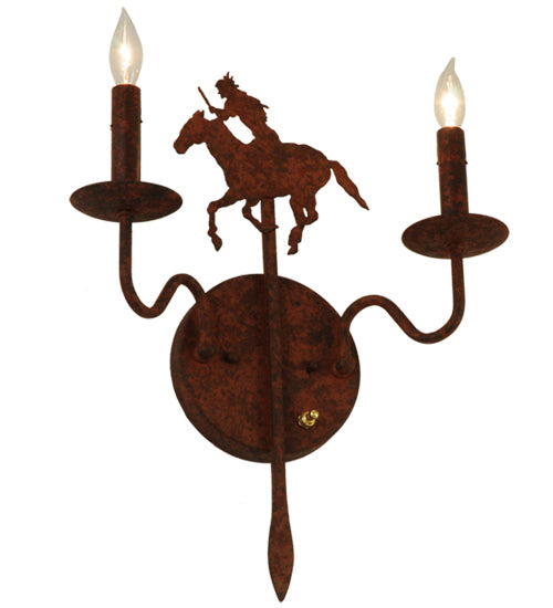Meyda Lighting High Plains Rider 13" 2-Light Rusty Nail Wall Sconce With Faux Candlelight