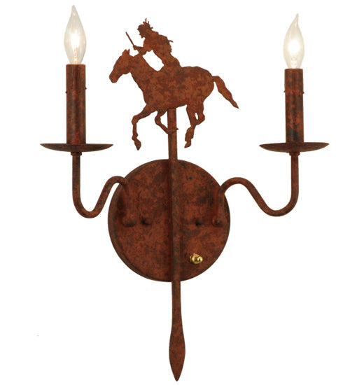 Meyda Lighting High Plains Rider 13" 2-Light Rusty Nail Wall Sconce With Faux Candlelight