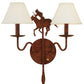 Meyda Lighting High Plains Rider 18" 2-Light Rusty Nail Wall Sconce With White Natural Linen Shade