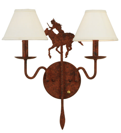 Meyda Lighting High Plains Rider 18" 2-Light Rusty Nail Wall Sconce With White Natural Linen Shade