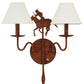 Meyda Lighting High Plains Rider 18" 2-Light Rusty Nail Wall Sconce With White Natural Linen Shade