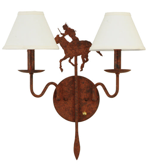 Meyda Lighting High Plains Rider 18" 2-Light Rusty Nail Wall Sconce With White Natural Linen Shade
