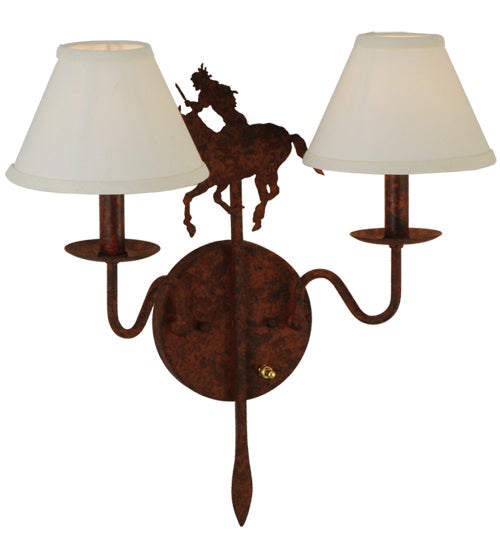 Meyda Lighting High Plains Rider 18" 2-Light Rusty Nail Wall Sconce With White Natural Linen Shade