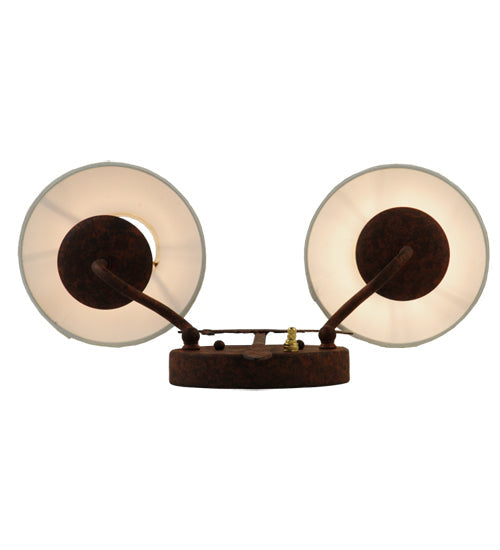 Meyda Lighting High Plains Rider 18" 2-Light Rusty Nail Wall Sconce With White Natural Linen Shade