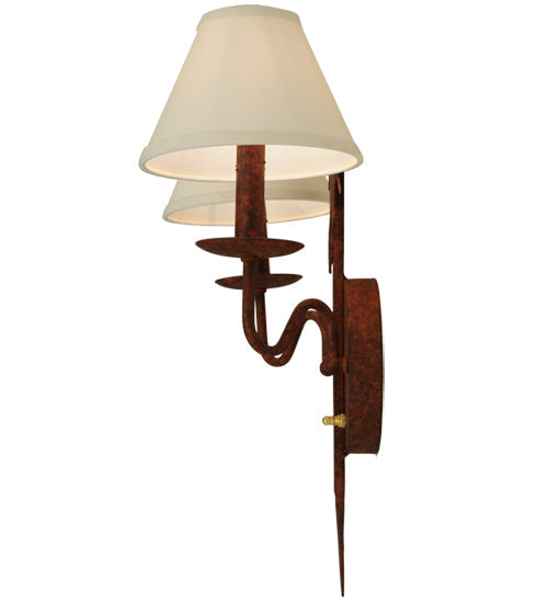 Meyda Lighting High Plains Rider 18" 2-Light Rusty Nail Wall Sconce With White Natural Linen Shade
