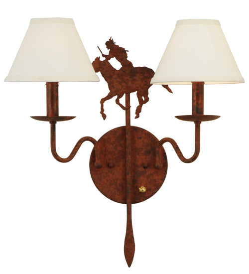 Meyda Lighting High Plains Rider 18" 2-Light Rusty Nail Wall Sconce With White Natural Linen Shade