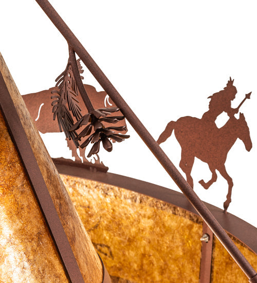 Meyda Lighting High Plains Rider and The Herd 240499 36" 5-Light Rust Pendant Light With Amber Mica Shade Glass