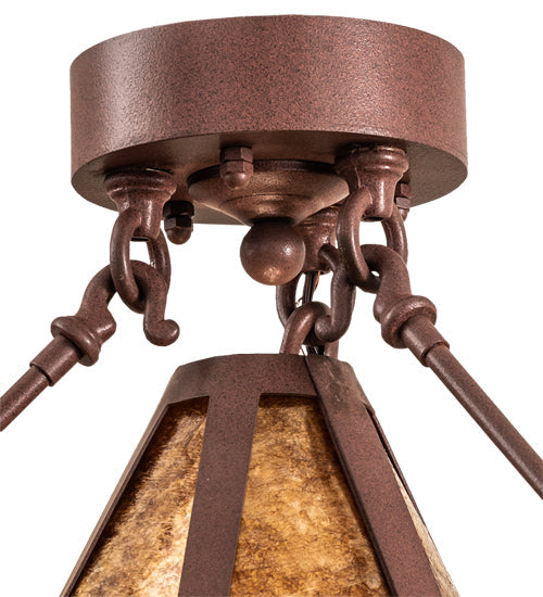 Meyda Lighting High Plains Rider and The Herd 240499 36" 5-Light Rust Pendant Light With Amber Mica Shade Glass