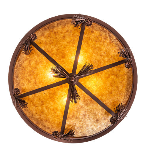 Meyda Lighting High Plains Rider and The Herd 240499 36" 5-Light Rust Pendant Light With Amber Mica Shade Glass