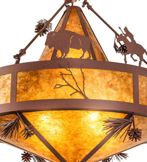 Meyda Lighting High Plains Rider and The Herd 240499 36" 5-Light Rust Pendant Light With Amber Mica Shade Glass