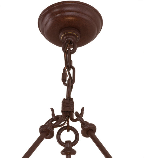 Meyda Lighting High Plains Rider and The Herd 36" 5-Light Rust Pendant Light With Amber Mica Shade Glass