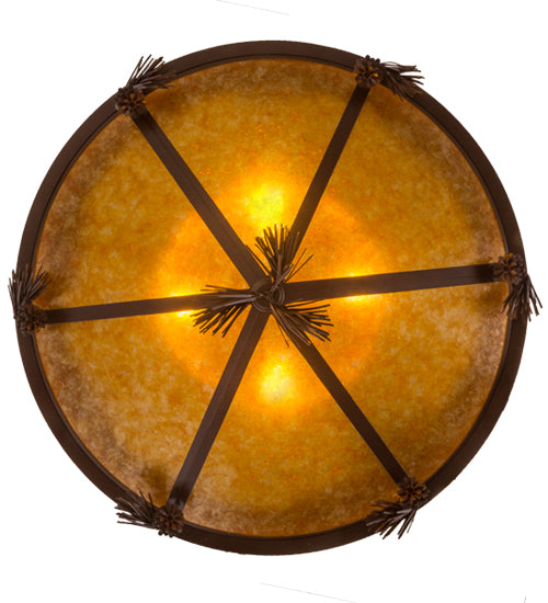 Meyda Lighting High Plains Rider and The Herd 36" 5-Light Rust Pendant Light With Amber Mica Shade Glass