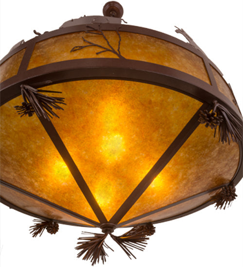 Meyda Lighting High Plains Rider and The Herd 36" 5-Light Rust Pendant Light With Amber Mica Shade Glass