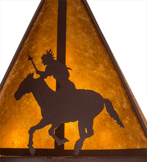 Meyda Lighting High Plains Rider and The Herd 36" 5-Light Rust Pendant Light With Amber Mica Shade Glass