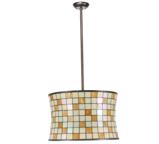 Meyda Lighting Hilton Barrel 20" 4-Light Craftsman Brown Pendant Light With Beige & Honey Art Shade Glass
