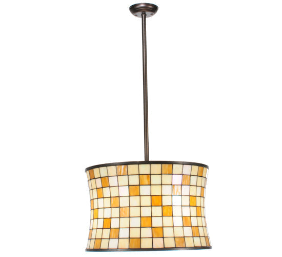 Meyda Lighting Hilton Barrel 20" 4-Light Craftsman Brown Pendant Light With Beige & Honey Art Shade Glass