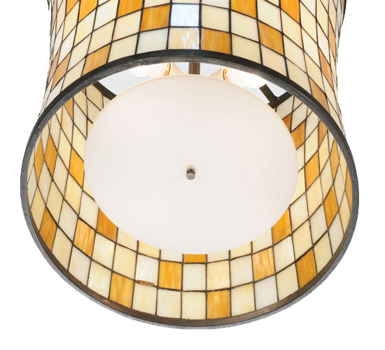 Meyda Lighting Hilton Barrel 20" 4-Light Craftsman Brown Pendant Light With Beige & Honey Art Shade Glass