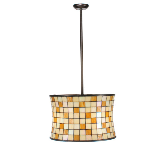 Meyda Lighting Hilton Barrel 20" 4-Light Craftsman Brown Pendant Light With Beige & Honey Art Shade Glass
