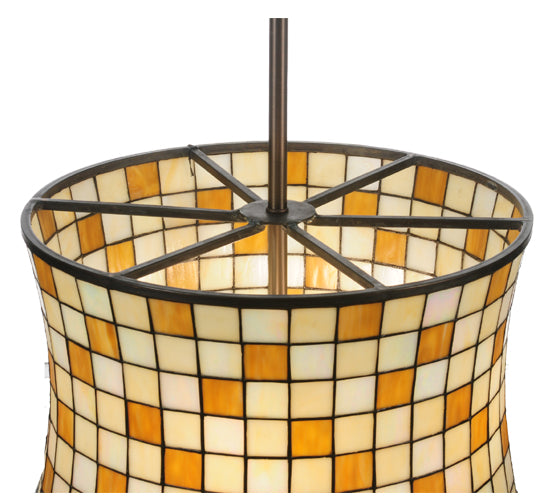 Meyda Lighting Hilton Barrel 20" 4-Light Craftsman Brown Pendant Light With Beige & Honey Art Shade Glass