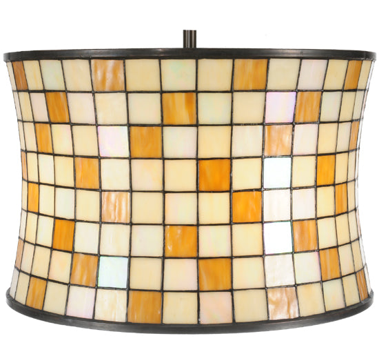 Meyda Lighting Hilton Barrel 20" 4-Light Craftsman Brown Pendant Light With Beige & Honey Art Shade Glass