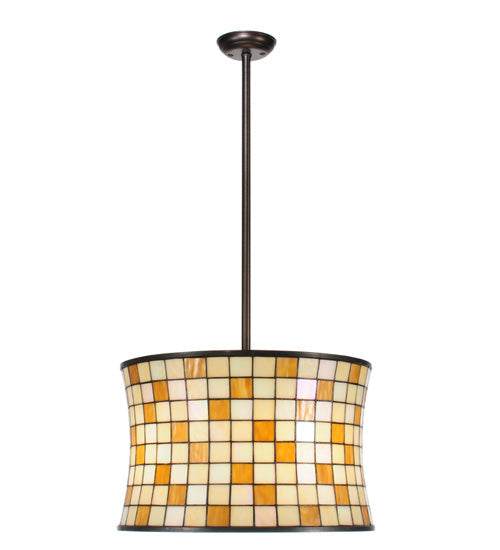 Meyda Lighting Hilton Barrel 20" 4-Light Craftsman Brown Pendant Light With Beige & Honey Art Shade Glass